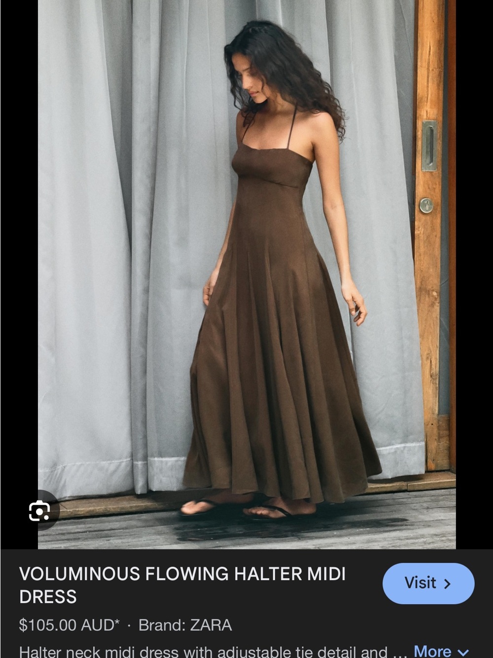 ZARA Chocolate Brown Halter Midi Dress
